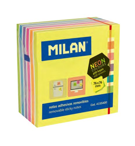 Milan Large Sticky Note Cube; 76x76mm; 400 Sheet; Rainbow Pk 12