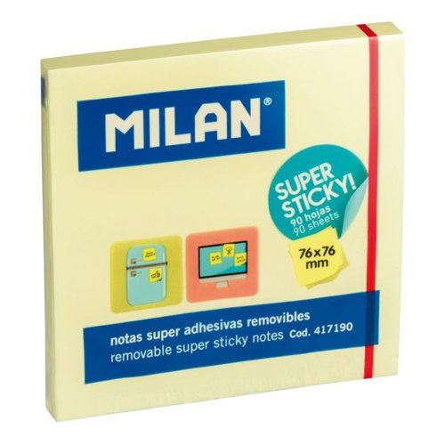 Milan 76x76 Square Super Sticky Note Pad Yellow 90 Sheets Pk10