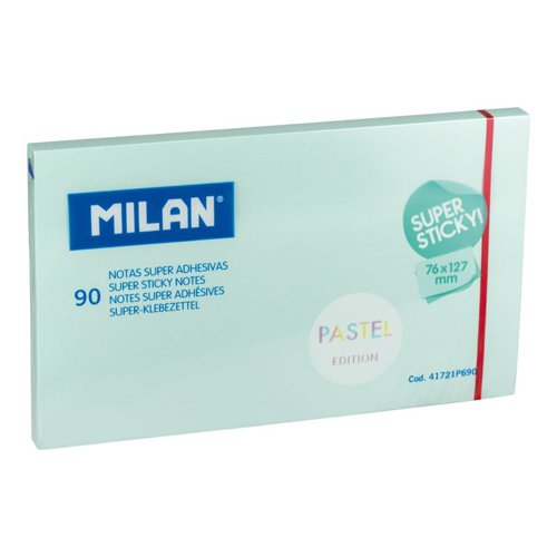 Milan Super Sticky adhesive notes. 90 Sheets 127x76mm; Pastel Blue Pk10 - 41721P690