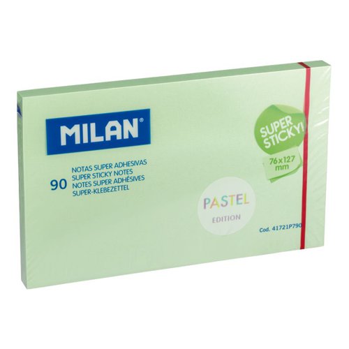 Milan Super Sticky adhesive notes. 90 Sheets 127x76mm; Pastel Green Pk10 - 41721P790
