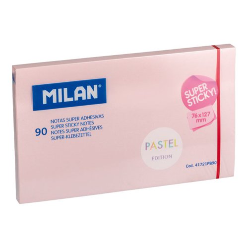 Milan Super Sticky adhesive notes. 90 Sheets 127x76mm; Pastel Pink Pk10
