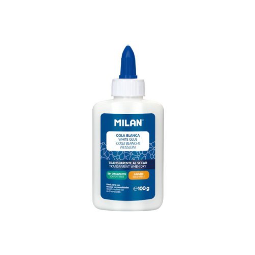 Milan White PVA Glue;  Solvent Free; Washable. 100ml Spreadable Dispenser Cap Pk 12
