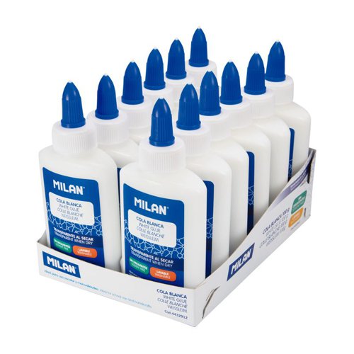 Milan White PVA Glue;  Solvent Free; Washable. 100ml Spreadable Dispenser Cap Pk 12 - 4432912