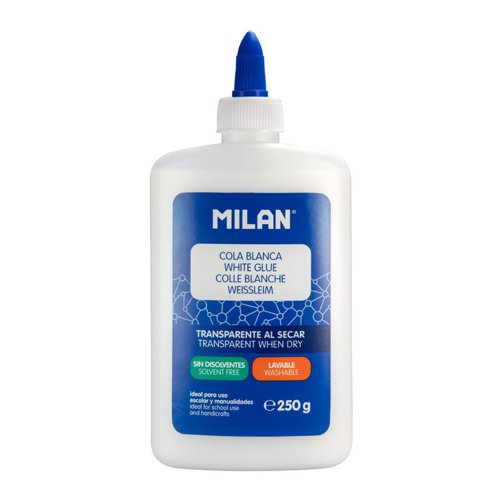 Milan White PVA Glue; Solvent Free; Washable. 250ml Spreadable Dispenser Cap Pk 6