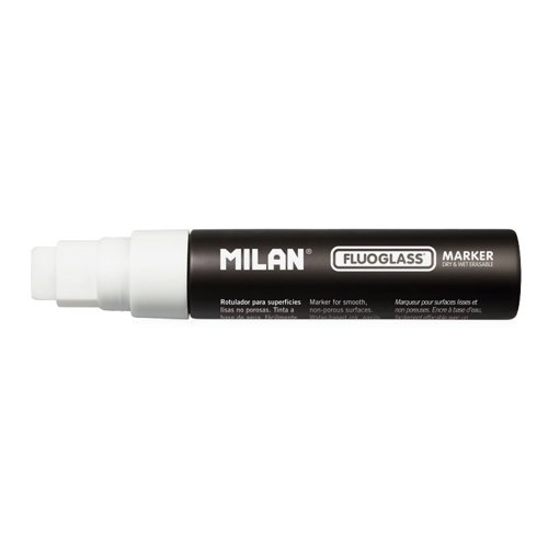 Milan FlouGlass Chalk Markers 8-15mm Chisel Tip; 6pk; White - 591211006