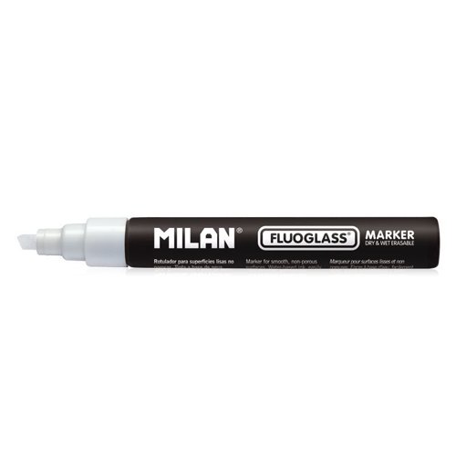 Milan FlouGlass Chalk Markers 2-4mm Chisel Tip; 12pk; White - 591291012