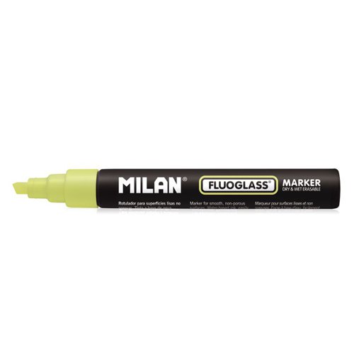 Milan FluoGlass Chalk Markers 2-4mm Chisel Tip; 12pk; Yellow - 591292012