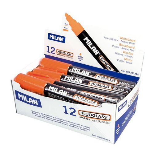 Milan FlouGlass Chalk Markers 2-4mm Chisel Tip; 12pk; Orange
