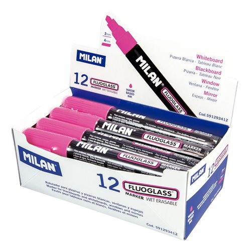 Milan FlouGlass Chalk Markers 2-4mm Chisel Tip; 12pk; Pink