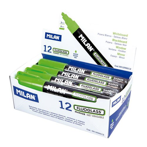 Milan FlouGlass Chalk Markers 2-4mm Chisel Tip; 12pk; Green