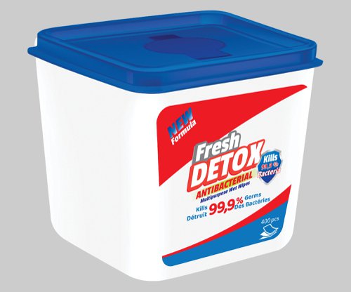 Detox Antibacterial Wipes - Bucket of 400 - 60400
