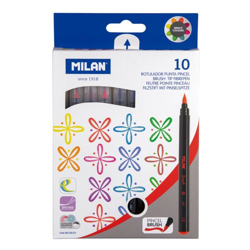Milan Brush Tip Calligraphy Fibre pens; 10 Colours ( Box 12 )