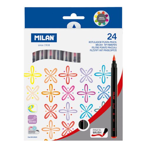 Milan Brush Tip Calligraphy Fibre pens; 24 Colours ( Box 12 )