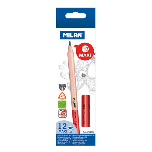 Milan Maxi Lead HB Graphite Pencils; Triangular for Beginners Box 12; Pk 12 - 712612