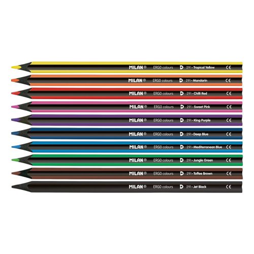 Milan Ergo Grip; Black Wood Luxury Coloured Pencils; 10pk with Sharpener (Box12) - 7229110