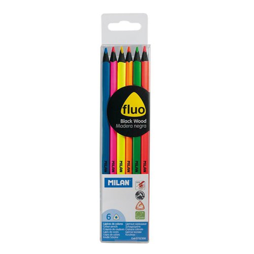 Milan Fluorescent lead; Black wood Pencils; triangular - 6pk Asstd Pk 12