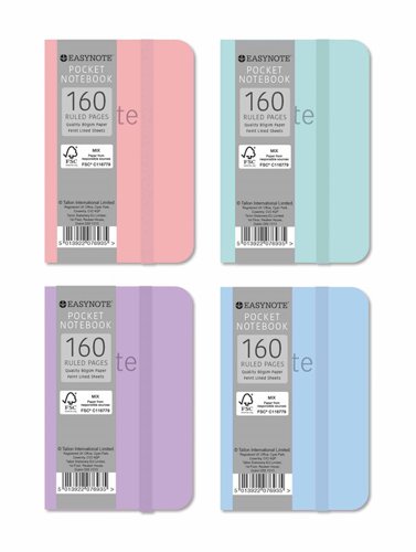 EasyNote Pocket Notebook, 160 Ruled Pages, Pastel colours, FSC paper