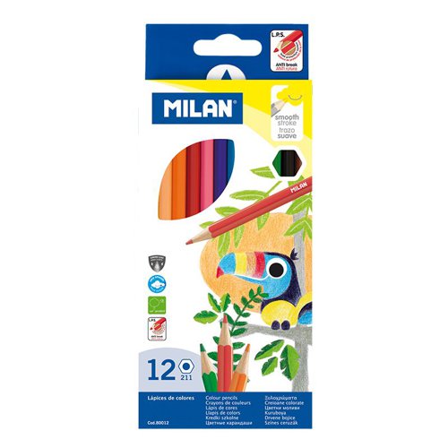 Milan Colour Pencils; hexagonal; box of 12 Asstd Colours Box 6 - 80012