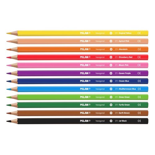 Milan Colour Pencils; hexagonal; box of 12 Asstd Colours Box 6 - 80012