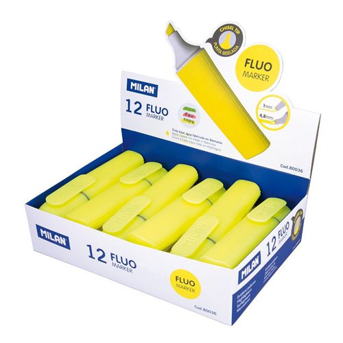 Milan Chisel Tip Highlighter with pocket clip; Yellow  (Box 12)