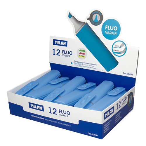 Milan Chisel Tip Highlighter with pocket clip; Blue  (Box 12) - 80051
