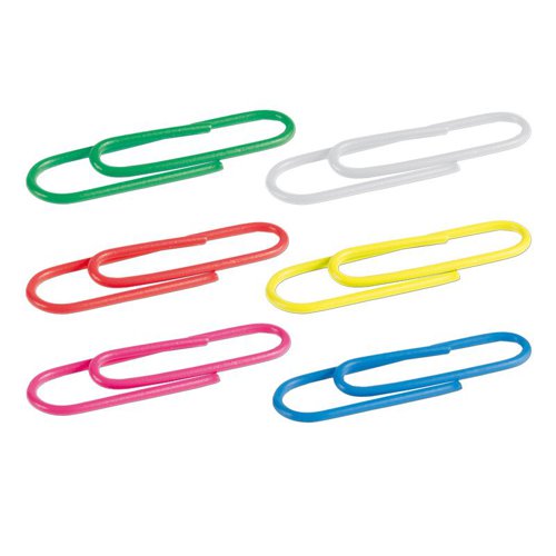 Milan Paper Clips 33mm; Plastic covered Assorted Box of 100; Pk 10 - 80084