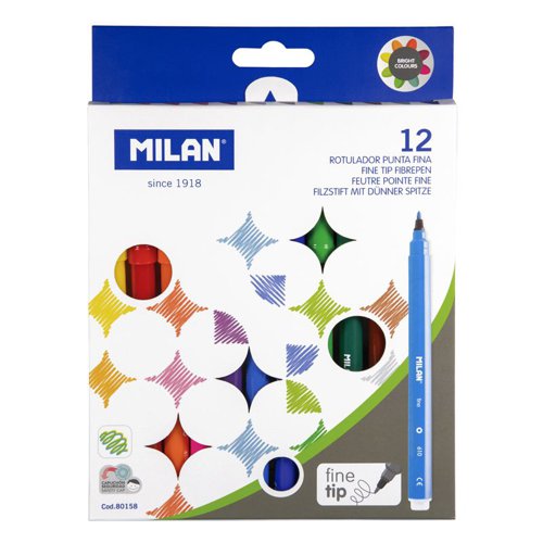 Milan Colouring  Fine Fibre Tips; Water based; box of 12