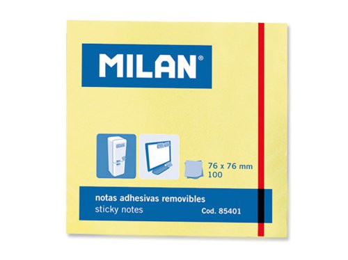 Milan Removable Sticky Notes 3 x 3” 76x76mm 100 sheets; Yellow Pk 10 - 85401