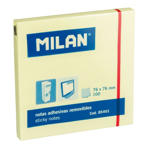 Milan Removable Sticky Notes 3 x 3” 76x76mm 100 sheets; Yellow Pk 10 - 85401