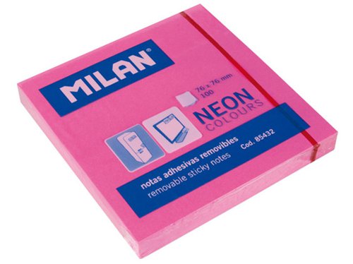 Milan Neon Removable adhesive sticky notes. 76x76mm 100 Sheets Pink Pk 10 - 85432