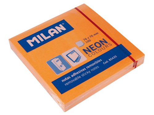 Milan Neon Removable adhesive sticky notes. 76x76mm 100 Sheets Orange Pk 10 - 85435