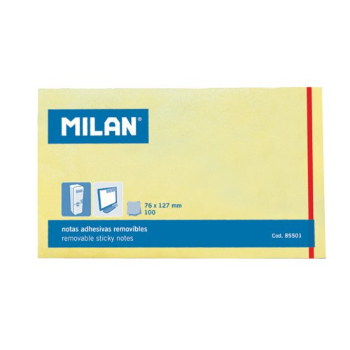 Milan Removable adhesive sticky notes. 100 Sheets 127x76mm; Yellow Pk10 - 85501