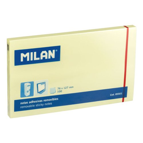 Milan Removable adhesive sticky notes. 100 Sheets 127x76mm; Yellow Pk10 - 85501