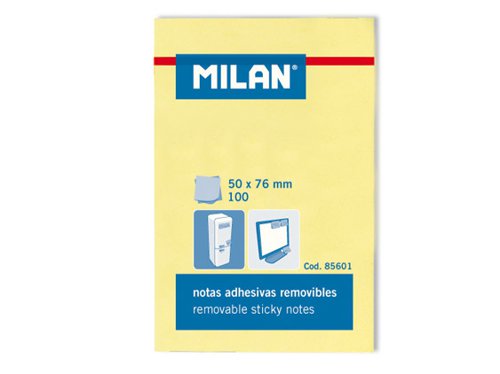 Milan Removable Sticky Notes 3 x 2” 50x76mm 100 sheets; Yellow Pk 10 - 85601