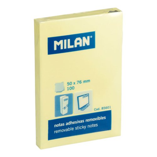 Milan Removable Sticky Notes 3 x 2” 50x76mm 100 sheets; Yellow Pk 10 - 85601