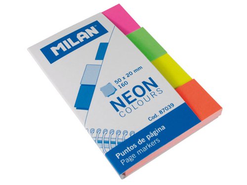 Milan Paper Page Marker Notes; 50x20mm 160 sheets; Neon.  Pk10