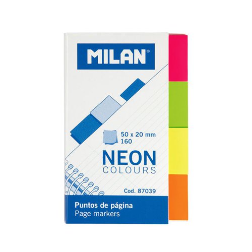 Milan Paper Page Marker Notes; 50x20mm 160 sheets; Neon.  Pk10 - 87039