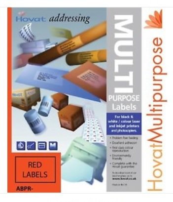 Hovat Compatible Red Multipurpose  Labels Pk 100 sheets 99 x 34 mm (16 labels/ Sheet)