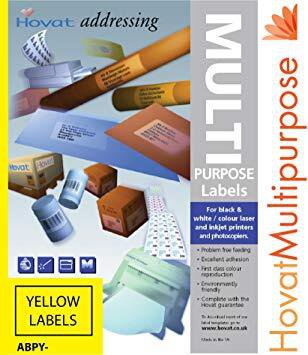 Hovat Compatible Yellow  Multipurpose  Labels Pk 100 sheets 200 x 288 mm (1 label/ Sheet)