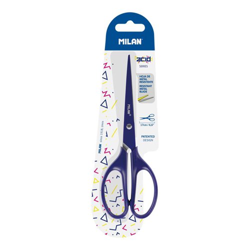 Milan Fine Point Blue office scissors 17 cm With resistant metal blade; Pk 6 - BWM10425B