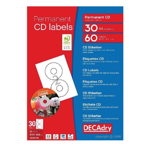 Decardry Ultra White CD Labels 200 per Pack 