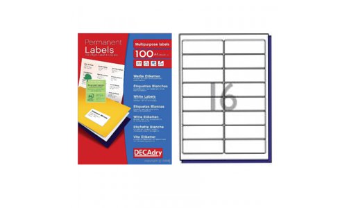 DECAdry White Multipurpose Butt Cut Labels 100 sheet pk 16 per Sheet - DLW1799