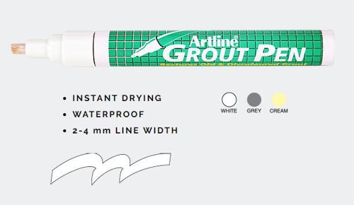 Artline Grout Pen, Instant Dry, Waterproof, 2-4mm Nib - Cream, Box 12