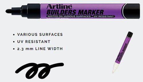 Artline Builders Marker BLACK, UV Resistant, Box 12