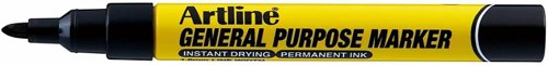 Artline General Purpose Marker, Permanent, Instant Dry, BLACK Box 12