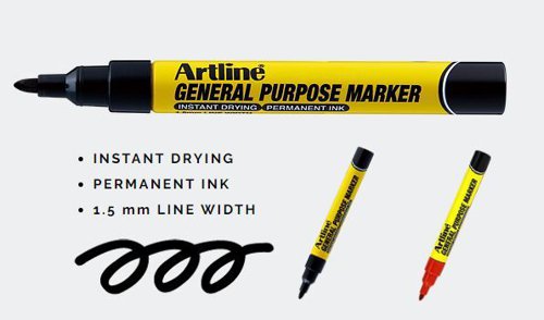 Artline General Purpose Marker, Permanent, Instant Dry, RED Box 12