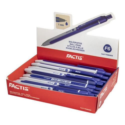 Factis F6 Retractable Long Writing Ballpen 1.0mm Blue Ink Box 25 - F1765862B25