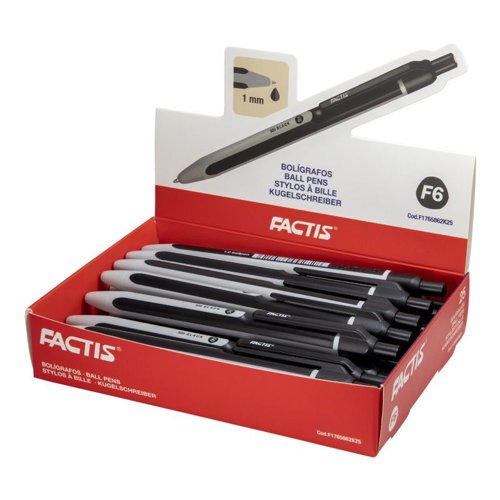 Factis F6 Retractable Long Writing Ballpen 1.0mm Black Ink Box 25 - F1765862K25