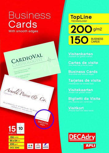 Decadry 200gsm White Business Cards 10 per  Sheet- 15 Sheets Smooth Square Edges
