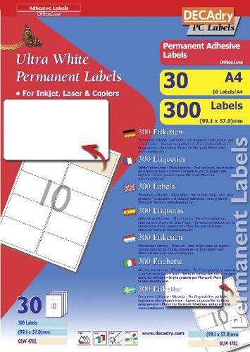 DECAdry White Multipurpose Labels 30 sheet pk 99.1 x 57mm 10 per Sheet - OLW4782